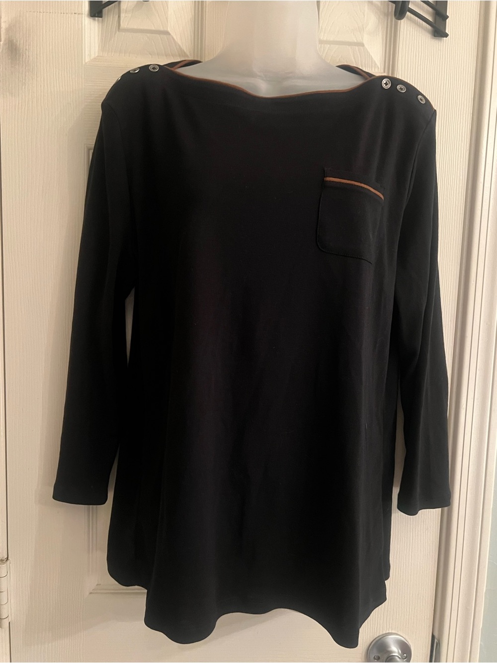 Lauren Ralph Lauren black with tan trim knit top XL